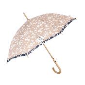Parapluie écologique automatique pour femme - Fabriqué en tissu RPET et manche en bois - Grande protection de 102 cm de diamètre - Fleur blanche