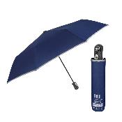 Mini parapluie pliant réfléchissant pour homme - Ouverture automatique - Bleu avec bordure réfléchissante