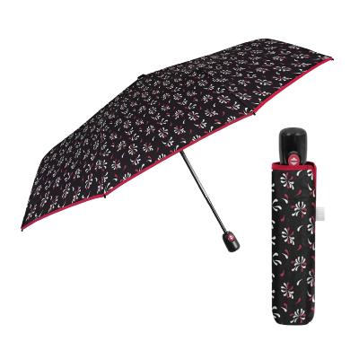 Mini parapluie pliant automatique pour femme - Design à trois volets - Géométrique - Bordure rouge