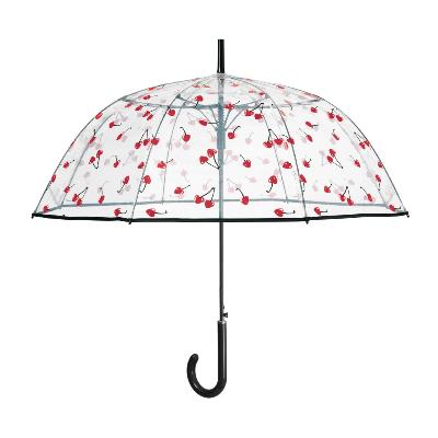 Parapluie cloche transparent pour femme - Système d'ouverture automatique - Cerises