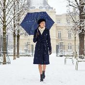 Parapluie pliant - Ouverture et fermeture automatiques - Résistant au vent - À pois - Bleu marine
