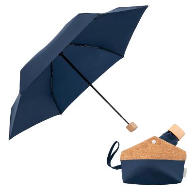 Parapluie de poche pliable - Avec sac assorti en tissu et liège - Ultraléger et compact - Bleu profond