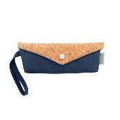 Parapluie de poche pliable - Avec sac assorti en tissu et liège - Ultraléger et compact - Bleu profond