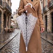 Parapluie cage à oiseaux transparent pour femme - Système d'ouverture automatique - Blanc Gouttes