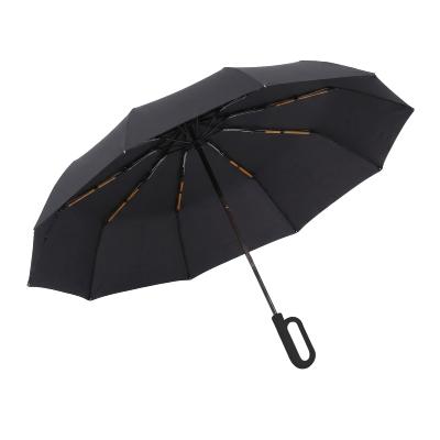 Parapluie Pliant pour Femme et Homme - 10 Baleines en Fibre de verre - Système d'ouverture Automatique - Résistant au vent - Poignée à Boucle - Noir