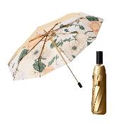 Parapluie pliant pour femme - Parapluie à trois volets - Revêtement or titane - Intérieur orchidée