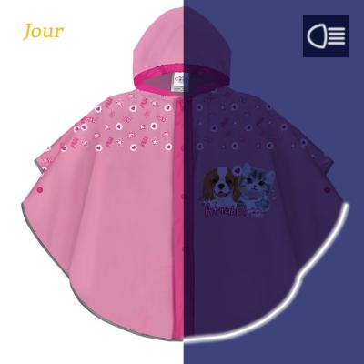 Poncho+pour+enfants+de+3+à+6+ans+-+Bordure+reflechissante+pour+une+visibilite+nocturne+-+Rose+-+Chiots