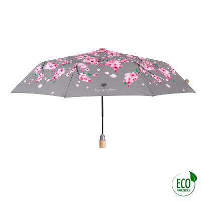 Mini parapluie pliant et écologique pour femme - Système d'ouverture automatique - Fleur de cerisier