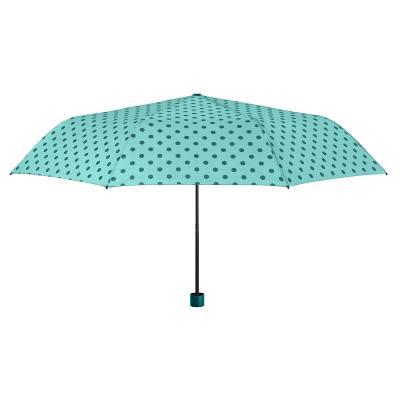 Mini parapluie pliant pour femme - Résistant au vent - À pois - Bleu Aqua