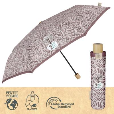 Parapluie pliant et écologique pour femme - Ouverture manuelle - Large protection 97 cm - Imprimé feuille terracotta