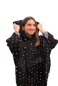Poncho de pluie pour homme et femme - Avec housse et bandes réfléchissantes devant et derrière - Ultraléger - Noire à pois