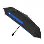 Parapluie pliant compact écologique - Ouverture et fermeture automatiques - Résistant au vent - Toile en PET recyclé - Noir liseré bleu denim