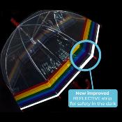 Parapluie cloche Enfant - Baleines sécurisées - Parapluie transparent avec bordure ARC-EN-CIEL Phosphorescente - Poignée rouge
