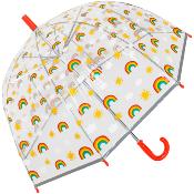 Parapluie cloche Enfant - Baleines sécurisées - Parapluie transparent avec motif ARC-EN-CIEL et Bordure Phosphorescente - Poignée rouge