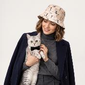 Chapeau de pluie pour femmes - Chapeau à seau - Imprimé chat - Blanc